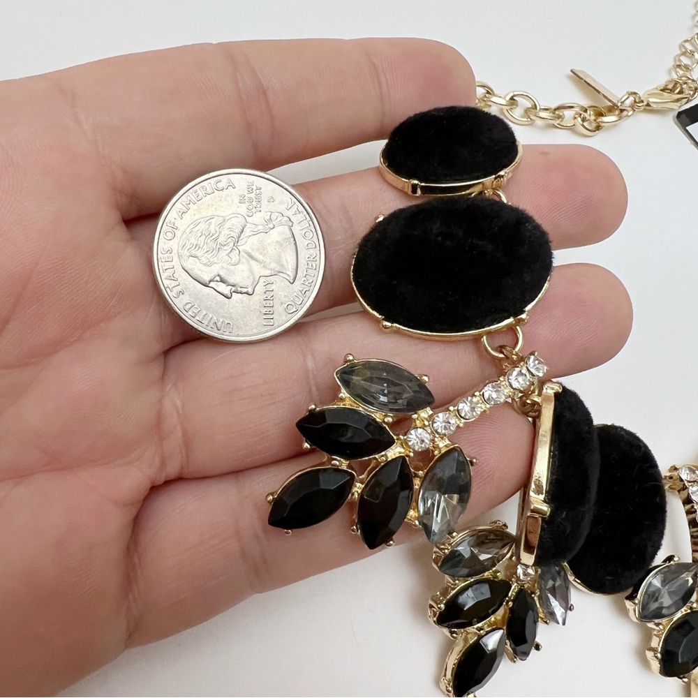 INC International Concepts Black Velvet Crystal Leaf Collar Statement Necklace - Picture 3 of 4